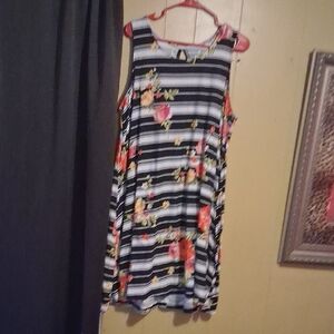 Bobbie Brooks Black and White Striped Floral Dress